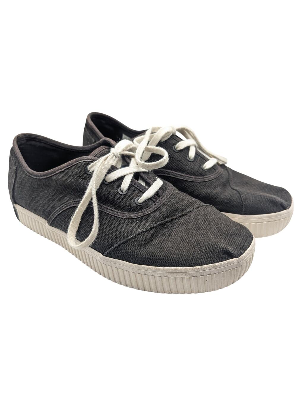 TOMS Cordones Boardwalk Black Canvas Lace Up Fashion Sneakers Women's Size 7.5